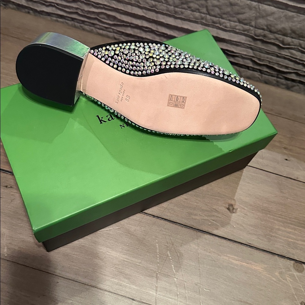 kate spade Black Slip-On Mule with Iridescent Crystal Embellishments NEVER WORN - Picture 4 of 5
